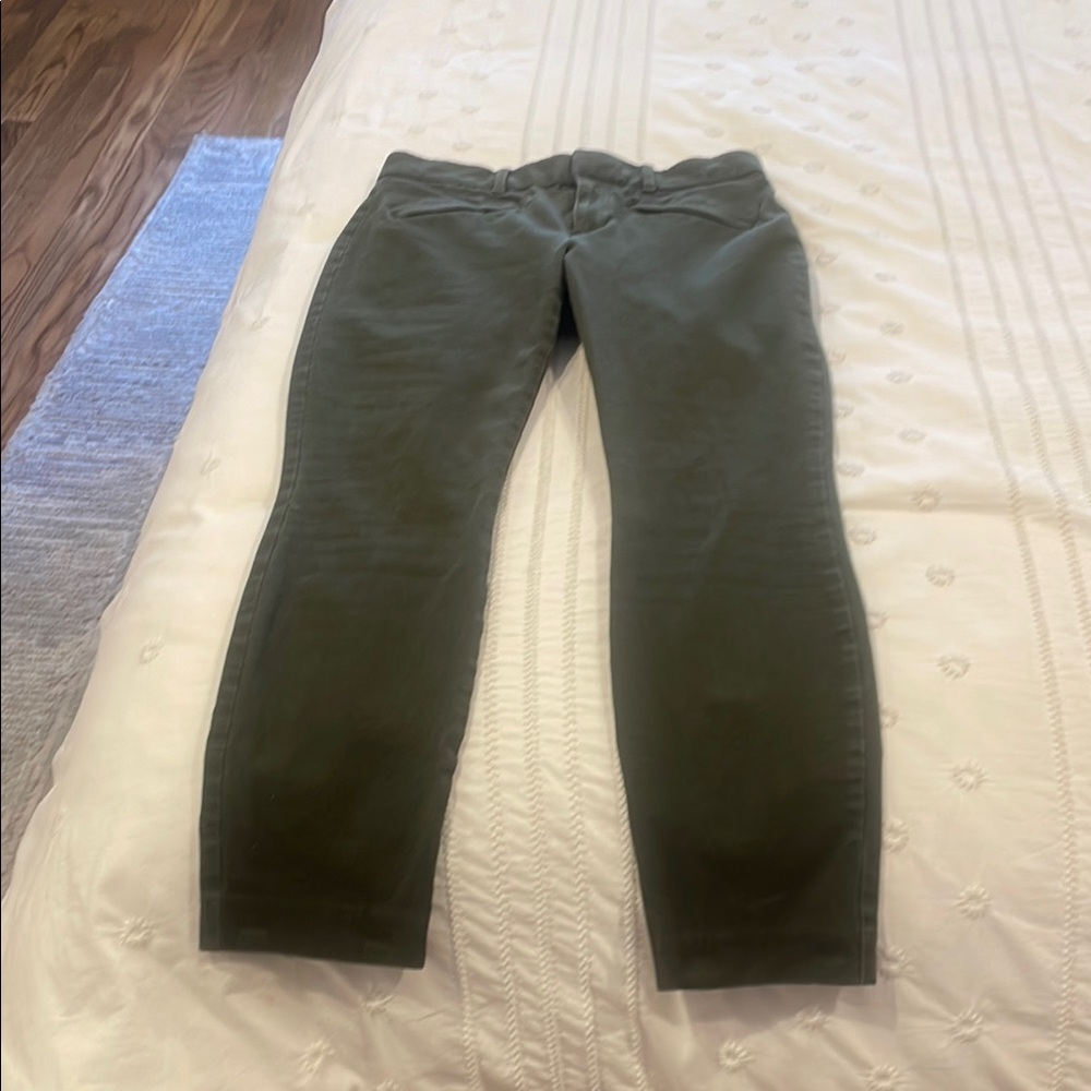 Olive green straight leg, ankle length jeans
